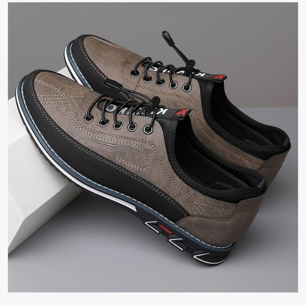 Mens Fashion Premium w/Elastic Laces Walking Comfort New Khaki/Black sz10